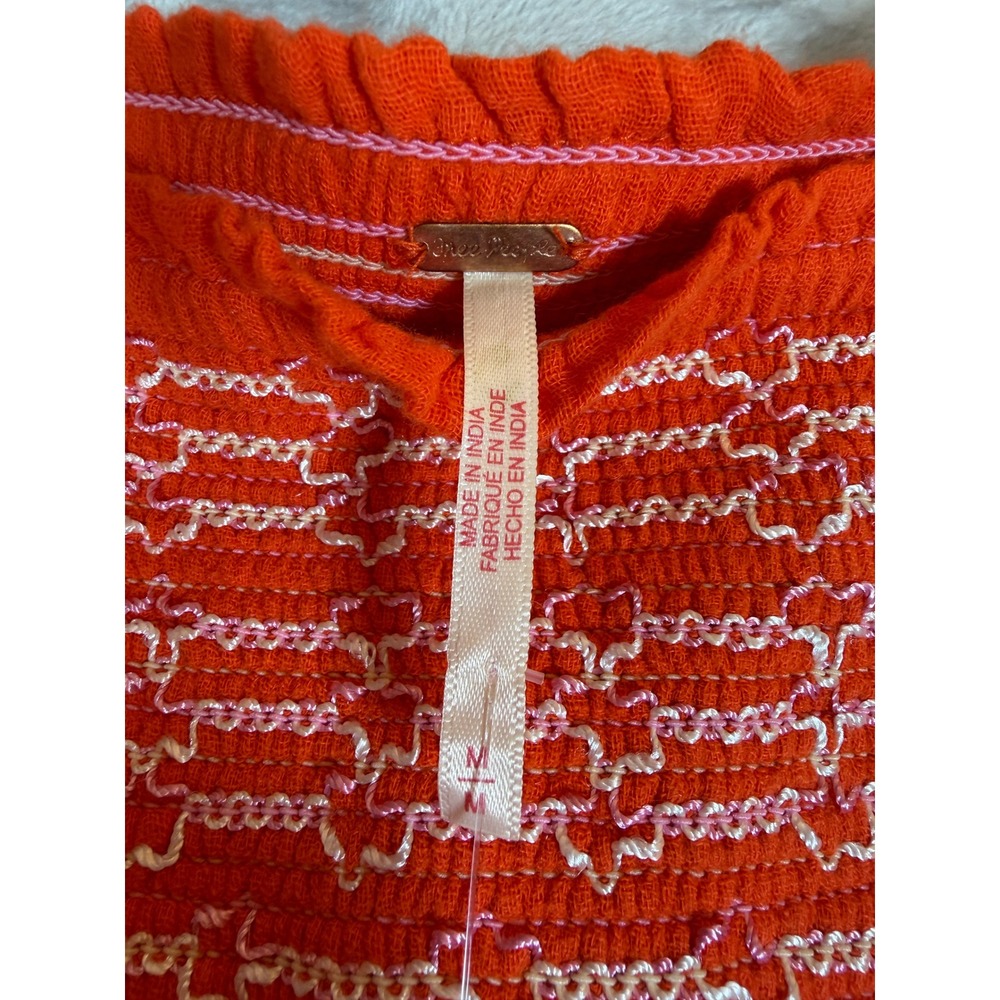 Free People Tangerine Combo Floral Embroidered Smocked Midi Dress M NWT - Picture 3 of 13